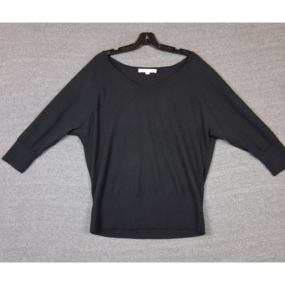 Ann Taylor Womens Sweater L Black Wool Blend Lightweight 3/4 Capsule Minimalist